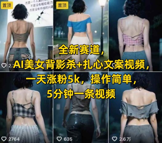 全新赛道，AI美女背影杀+扎心文案视频，一天涨粉5k，操作简单，5分钟一条视频-创领云聚