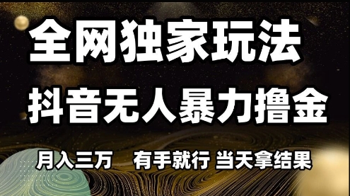 全网独家玩法抖音无人暴力撸金，月入3W，有手就行，当天拿结果【揭秘】-创领云聚