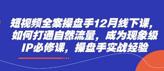 短视频全案操盘手12月线下课，如何打通自然流量，成为现象级IP必修课，操盘手实战经验-创领云聚