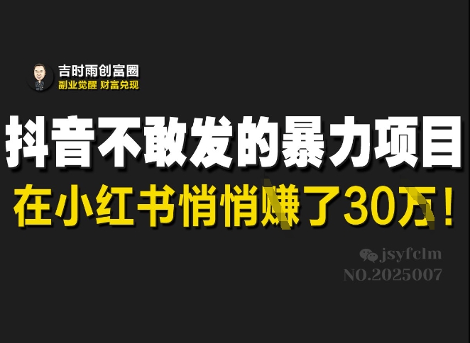 抖音不敢发的暴利项目，在小红书悄悄挣了30W-创领云聚