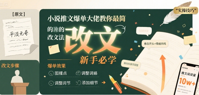 小说推文爆单大佬教你最简单的改文方法实操课，新手必学-创领云聚