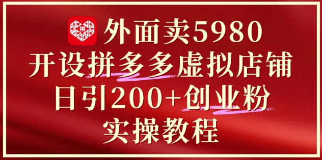外面卖5980开设拼多多虚拟店铺：单日引流200+创业付费粉实战教程-创领云聚