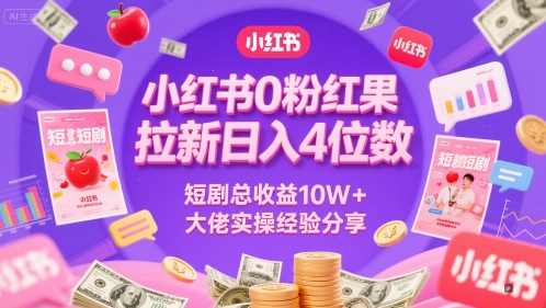小红书0粉红果短剧拉新日入4位，数短剧总收益10W+大佬实操经验分享-创领云聚