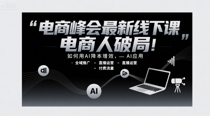 电商峰会最新线下课，电商人破局，如何用AI降本增效，AI应用-全域推广-直播运营-付费流量-创领云聚
