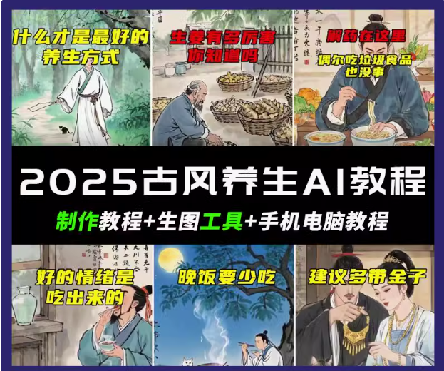 抖音AI古风养生视频教程日入五张 轻松涨粉 10W+-创领云聚