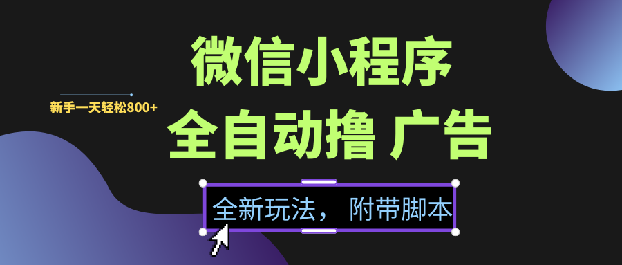 微信小程序挂机撸广告，全新玩法，新手一天轻松800+【附带脚本】-创领云聚