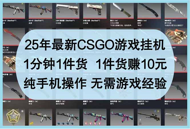 25年最新CSGO游戏挂机，1分钟1件货，1件货赚10元 纯手机操作 无需游戏经验-创领云聚