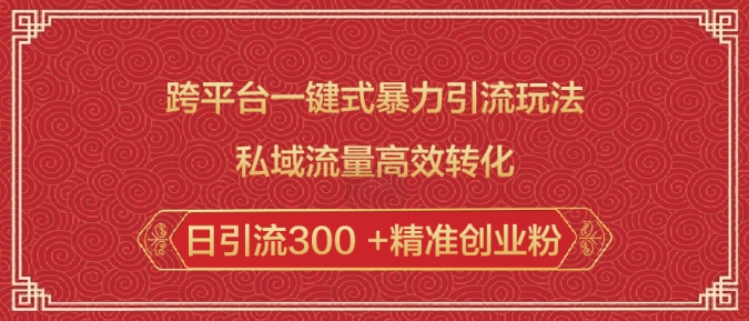 跨平台一键式暴力引流玩法，私域流量高效转化日引流300 +精准创业粉-创领云聚