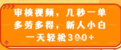 审核视频，几秒一单，多劳多得，新人小白一天轻松3张【揭秘】-创领云聚