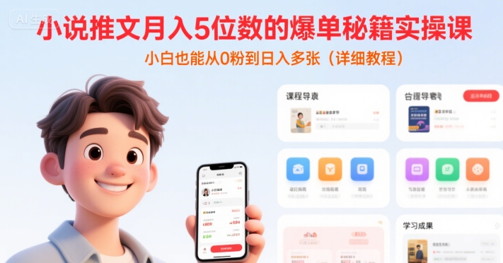 小说推文月入5位数的爆单秘籍实操课，，小白也能从0粉到日入多张(详细教程)-创领云聚