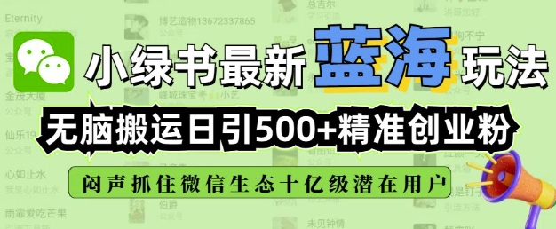 小绿书无脑搬运引流，全自动日引500精准创业粉，微信生态内又一个闷声发财的机会-创领云聚