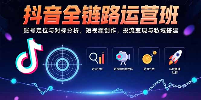 抖音全链路运营班：账号定位与对标分析，短视频创作，投流变现与私域搭建-创领云聚