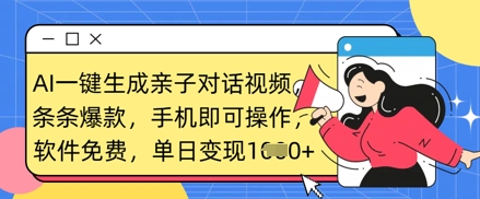 AI一键生成亲子对话视频，条条爆款，一部手机即可操作，单日变现数张-创领云聚
