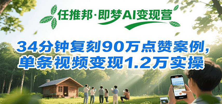任推邦·即梦AI变现营，34分钟复刻90万点赞案例，单条视频变现1.2万实操-创领云聚