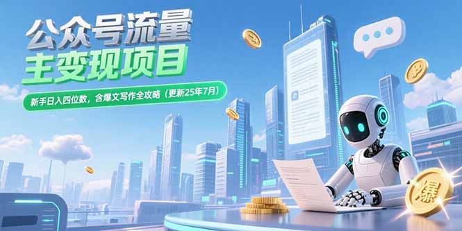 公众号流量主变现项目，新手日入四位数，含爆文写作全攻略(更新25年7月-创领云聚