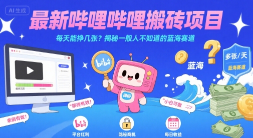 最新哔哩哔哩上B站搬砖项目，每天能挣几张？揭秘一般人不知道的蓝海赛道-创领云聚