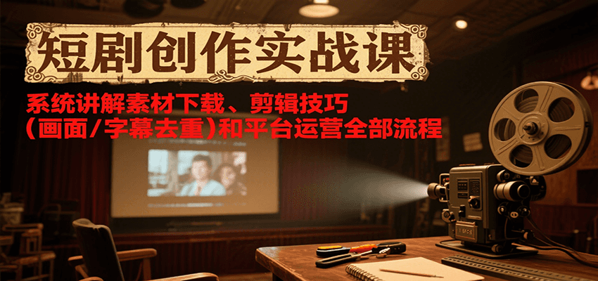 短剧创作实战课，系统讲解素材下载、剪辑技巧(画面/字幕去重)和平台运营全部流程-创领云聚