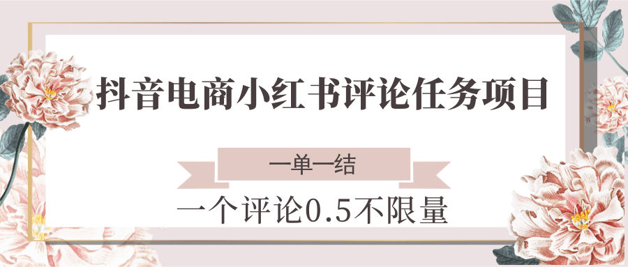抖音电商小红书评论任务项目，一个评论0.5，一单一结 不限量-创领云聚