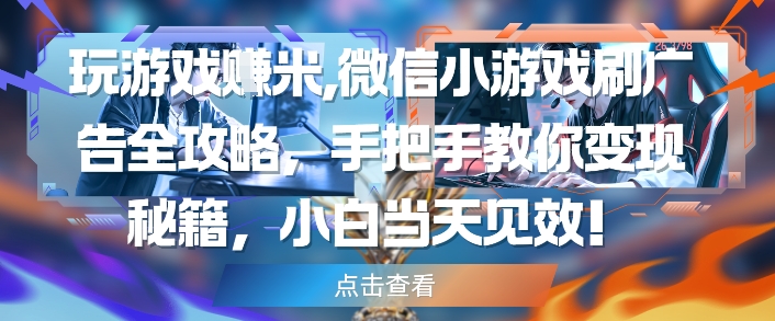 玩游戏挣米，微信小游戏刷广告全攻略，手把手教你变现秘籍，小白当天见效-创领云聚
