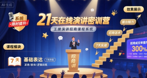 21天在线演讲密训营，王牌演讲招商课程系统-创领云聚