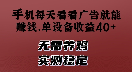 手机每天看看广告就能挣钱，单设备收益40+，无需养鸡，实测稳定【揭秘】-创领云聚