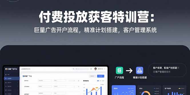 付费投放获客特训营：巨量广告开户流程，精准计划搭建，客户管理系统-创领云聚