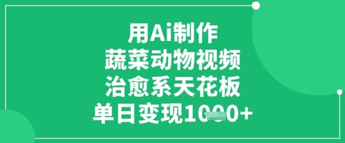 用Ai制作蔬菜动物视频，治愈系天花板，单日变现1k-创领云聚