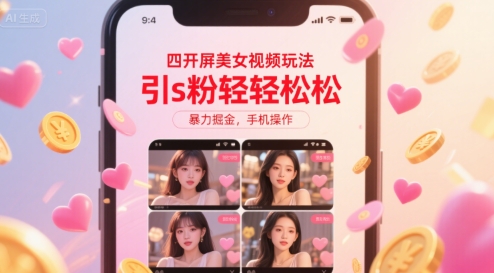 四开屏美女视频玩法，引s粉轻轻松松，暴力掘金，手机操作【揭秘】-创领云聚