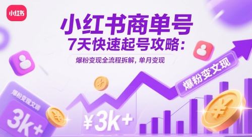 小红书商单号7天快速起号攻略：爆粉变现全流程拆解，单月变现3k+-创领云聚
