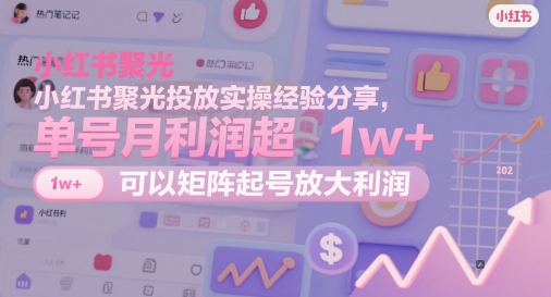 小红书聚光投放实操经验分享，单号月利润超1w+，可以矩阵起号放大利润-创领云聚