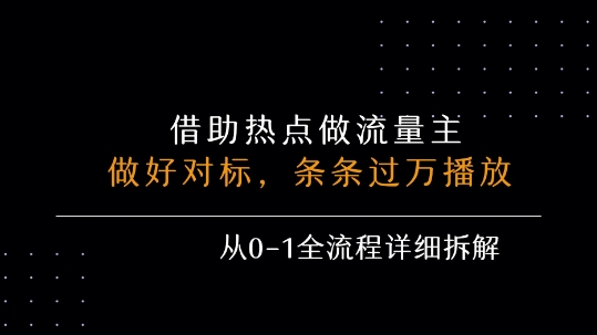 借力热点，乘顺风车玩流量主，条条过万播放， 每月收益5k+，从0-1全流程详细拆解-创领云聚