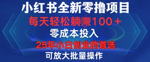 小红书全新纯零撸项目，只要有号就能玩，可放大批量操作，轻松日入100+【揭秘】-创领云聚
