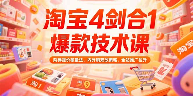 淘宝4剑合1爆款技术课73期：阶梯提价破量法，内外销双改策略 全站推广拉升-创领云聚
