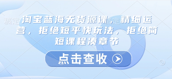 淘宝蓝海无货源课，精细运营，拒绝短平快玩法，拒绝简短课程凑章节-创领云聚
