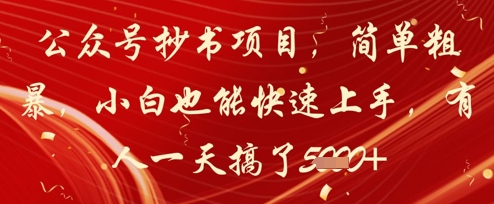 公众号抄书项目，简单粗暴，小白也能快速上手，有人一天搞了1k+-创领云聚