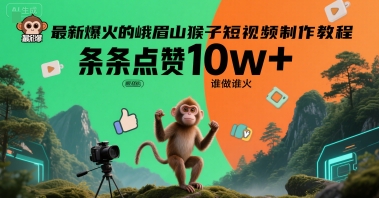 最新爆火的峨眉山猴子短视频制作教程，条条点赞10w+，谁做谁火【教程+提示词】-创领云聚