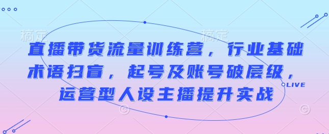 直播带货流量训练营，行业基础术语扫盲，起号及账号破层级，运营型人设主播提升实战-创领云聚