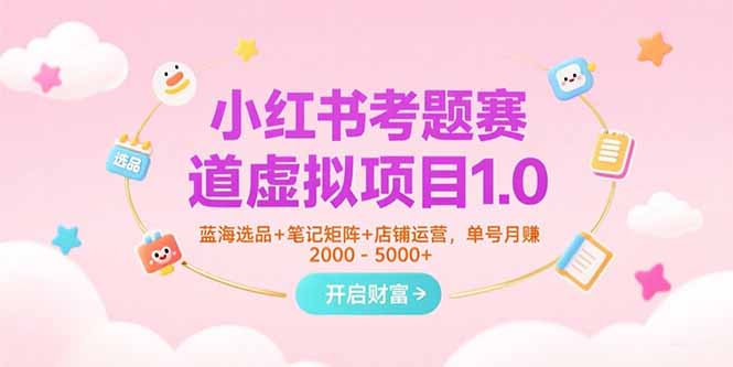 小红书考题赛道虚拟项目1.0，蓝海选品+笔记矩阵+店铺运营，单号月赚5000+-创领云聚