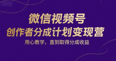 微信视频号创作者分成计划变现营，用心教学，直到取得分成收益-创领云聚