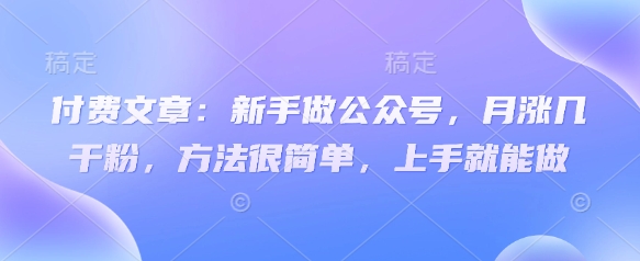付费文章：新手做公众号，月涨几干粉，方法很简单，上手就能做-创领云聚