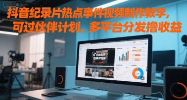 抖音纪录片热点事件视频制作教学，可过伙伴计划，多平台分发撸收益-创领云聚