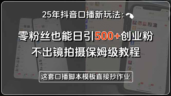 25年抖音口播新玩法：零粉丝也能日引500+创业粉，不出镜拍摄保姆级教程…-创领云聚