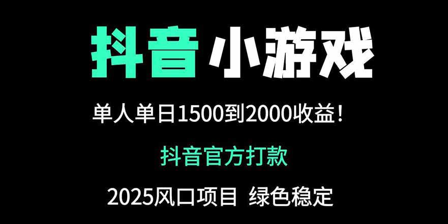 抖音官方小游戏2025全网最新玩法，暴利赚钱项目，单机日入2000+-创领云聚