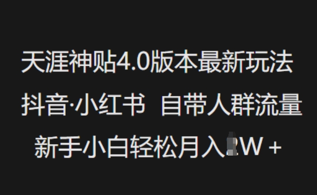 天涯神贴4.0版本最新玩法，抖音·小红书自带人群流量，新手小白轻松月入过W-创领云聚
