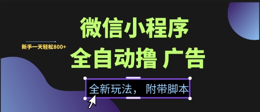 微信小程序全自动撸广告项目，彻底解决没流量的问题，新手一天8张+【揭秘】-创领云聚