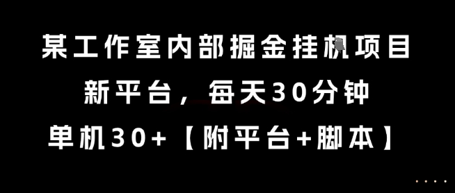 某工作室内部掘金挂G项目，新平台，每天30分钟，单机30+【揭秘】-创领云聚