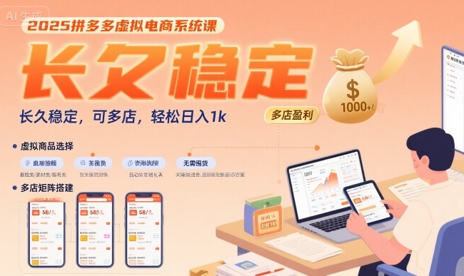 2025拼多多虚拟电商系统课，长久稳定，可多店，轻松日入1k-创领云聚