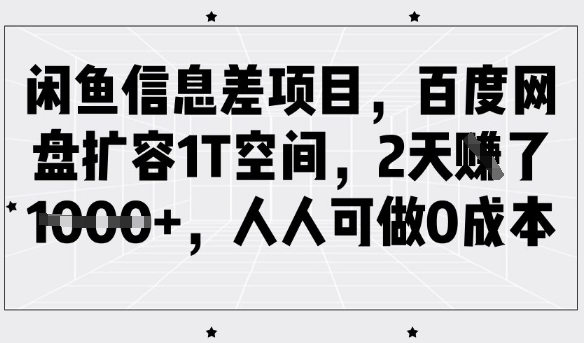 闲鱼信息差项目，百度网盘扩容1T空间，2天收益1k+，人人可做0成本-创领云聚