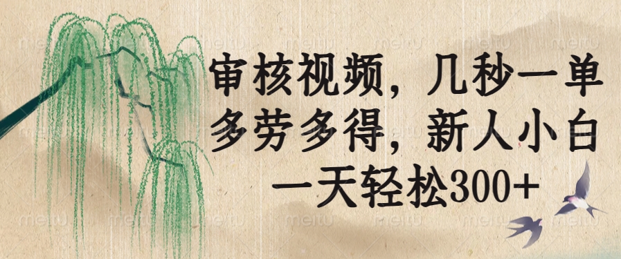 审核视频，几秒一单，多劳多得，新人小白一天轻松300+-创领云聚