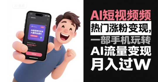 AI短视频热门涨粉变现，一部手机玩转AI流量变现，月入过W-创领云聚